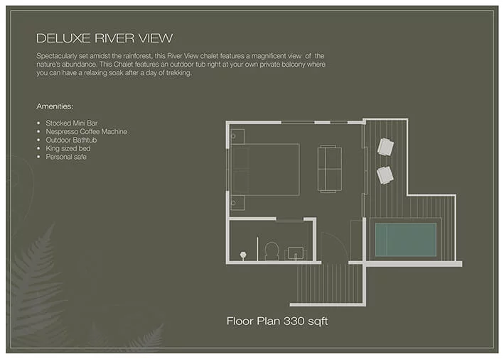 Borneo rainforest lodge deluxe river view room Layout