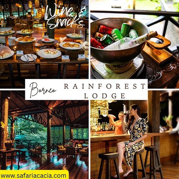 Wine and snacks in Borneo Rainforest Lodge