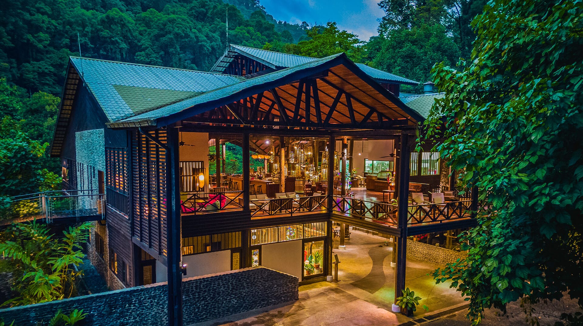 Borneo Rainforest Lodge, main lodge and river frontage