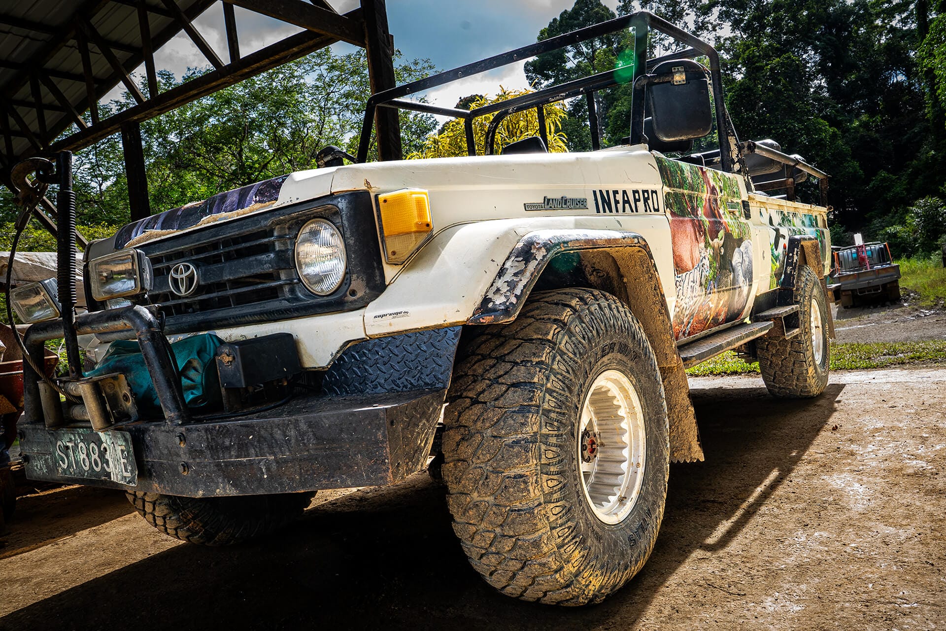 Night drive vehicle on the INFAPRO safari tracks near Danum Valley